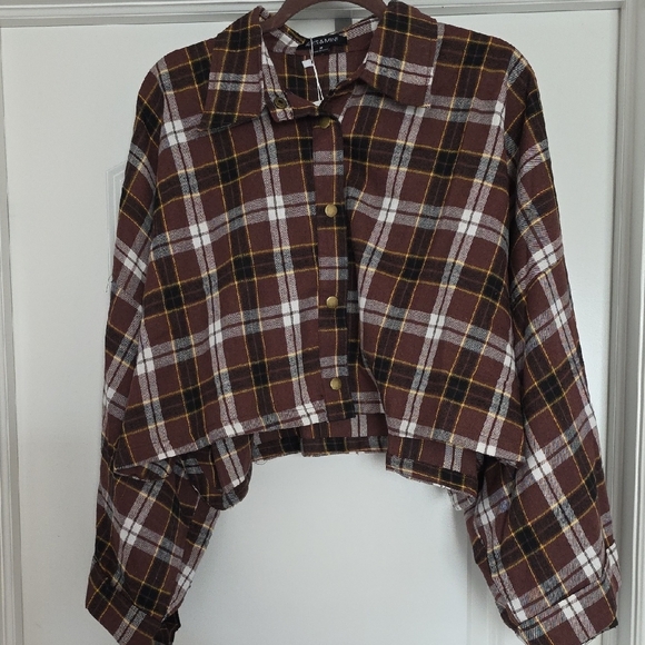NWT Hers & Mine Medium Plaid Brown Women's Crop Top - Picture 5 of 9